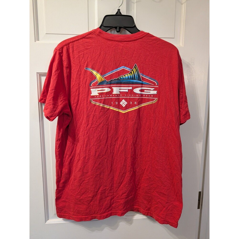 Columbia PFG Marlin Fishing T-Shirt Mens Large Red Cotton Short Sleeve